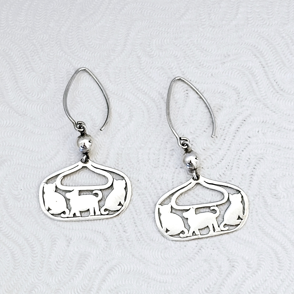 Silpada Rare Sterling Silver Cat Dog Dangle Earrings W2050